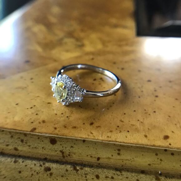 Natural Heliodor Yellow Beryl Sterling Silver Halo Ring Size 9 - Picture 3 of 8